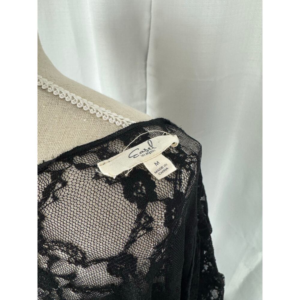 Black Lace Sheer Babydoll Top Romantic Boho Layering Medium - Picture 6 of 6